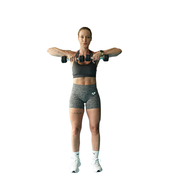 2. Remo al mentón con codos flexionados con mancuernas